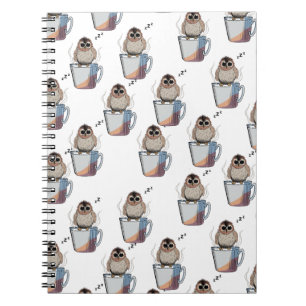 Caderno Espiral Cute Owl Pattern Pencil Sketch Spiral Notebook