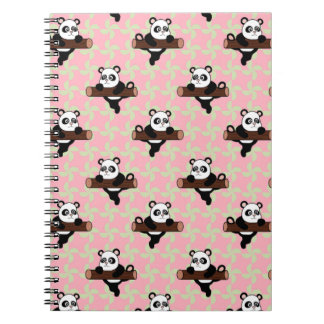 Caderno Espiral Cute Panda Pattern on Pink – Kawaii Seamless 