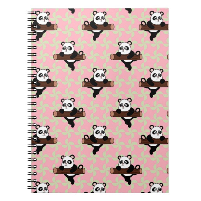 Caderno Espiral Cute Panda Pattern on Pink – Kawaii Seamless  (Frente)