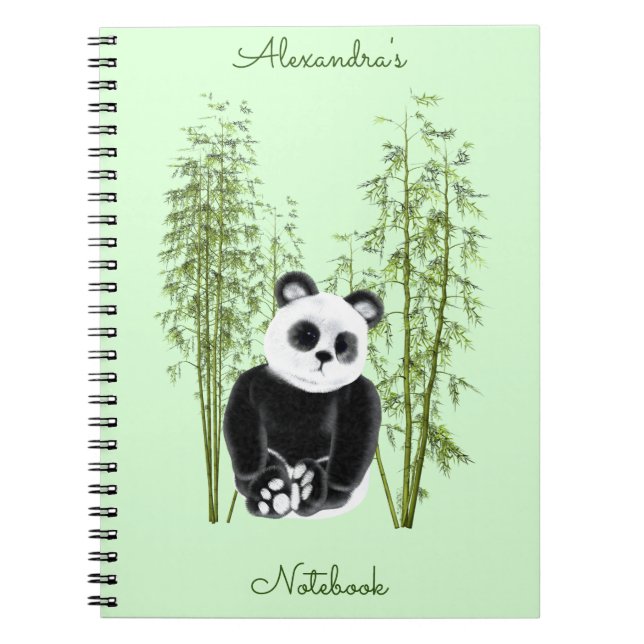 Caderno Espiral Cute Panda Sentado em Bambu (Frente)
