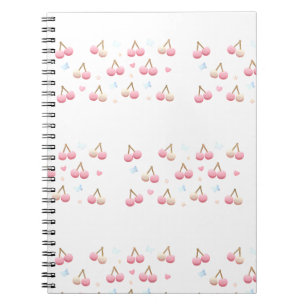 Caderno Espiral Cute Pastel Pink Cherry Pattern Notebook