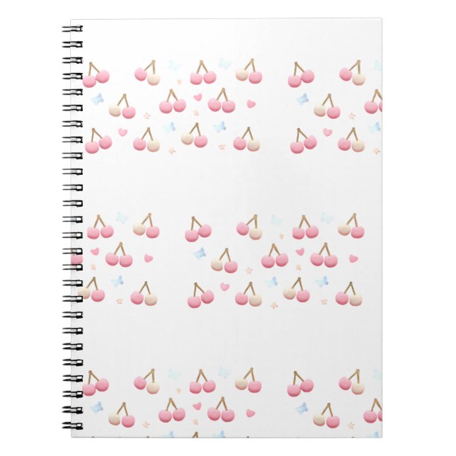 Caderno Espiral Cute Pastel Pink Cherry Pattern Notebook (Frente)