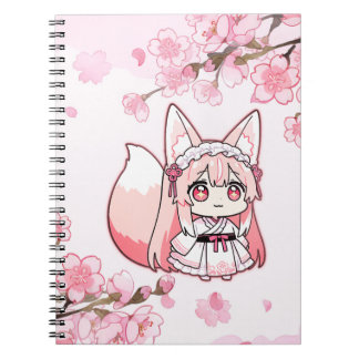 Caderno Espiral Cute Pastel Pink Chibi FoxGirl 