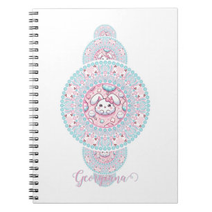 Caderno Espiral Cute Personalizado Kawaii Bunny Mandala Ornamental