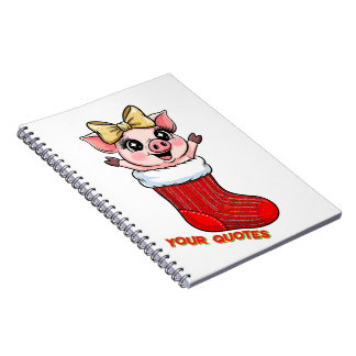 Caderno Espiral Cute Pig in Christmas Stocking