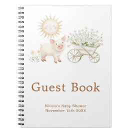 Caderno Espiral Cute Pig Wheelbarrow Baby Shower Guest Book