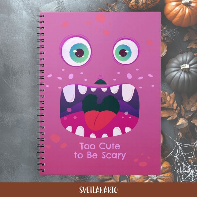 Caderno Espiral Cute Pink Monster Face Spiral Notebook (Frontal view)