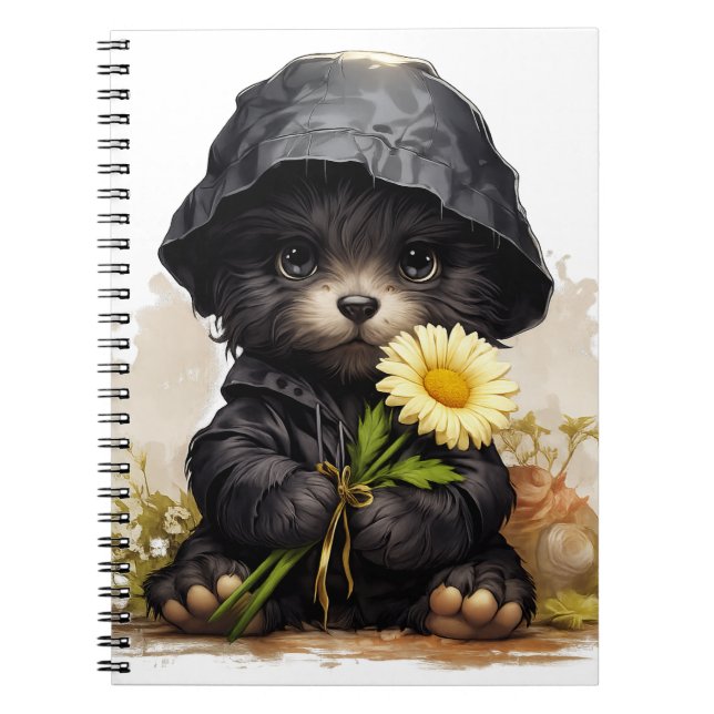 Caderno Espiral Cute Puppy Raincoat Kawaii Notebook (Frente)