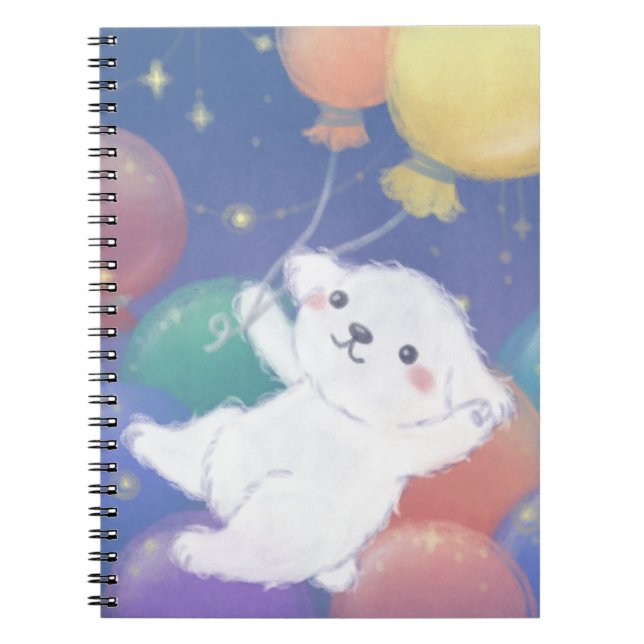 Caderno Espiral Cute Puppy with Balloons & Stars (Frente)