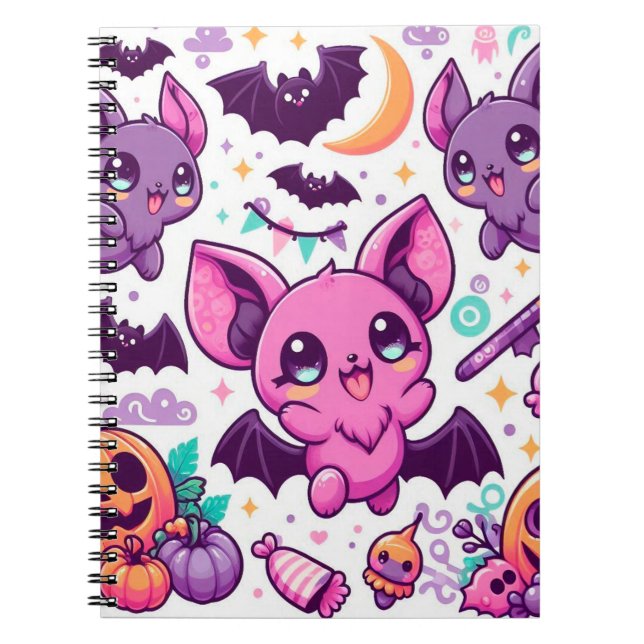 Caderno Espiral Cute purple bats halloween candy (Frente)