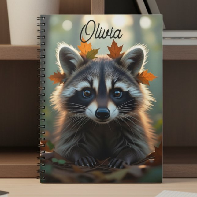 Caderno Espiral Cute Raccoon em queda deixa personalizado (Criador carregado)