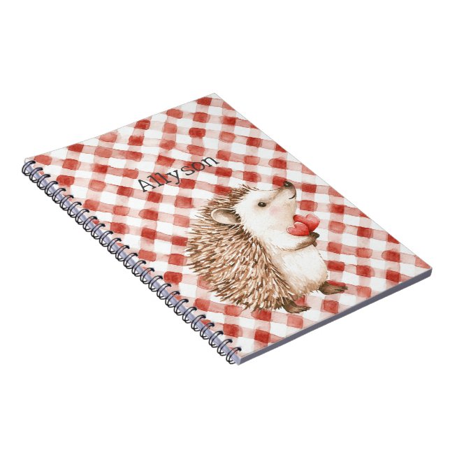Caderno Espiral Cute Red White Plaid Stripes Hedgehogs (Lado Direito)