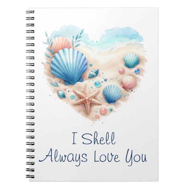 Caderno Espiral Cute Seashell Heart Beach Love Valentine's Day (Frente)