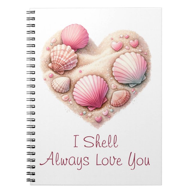 Caderno Espiral Cute Seashell Heart Beach Love Valentine's Day (Frente)