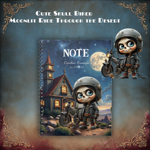 Caderno Espiral Cute Skull Biker   Passeio ao Luar pelo Deserto