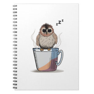 Caderno Espiral Cute Sleepy Owl Coffee Sketch Photo Notebook