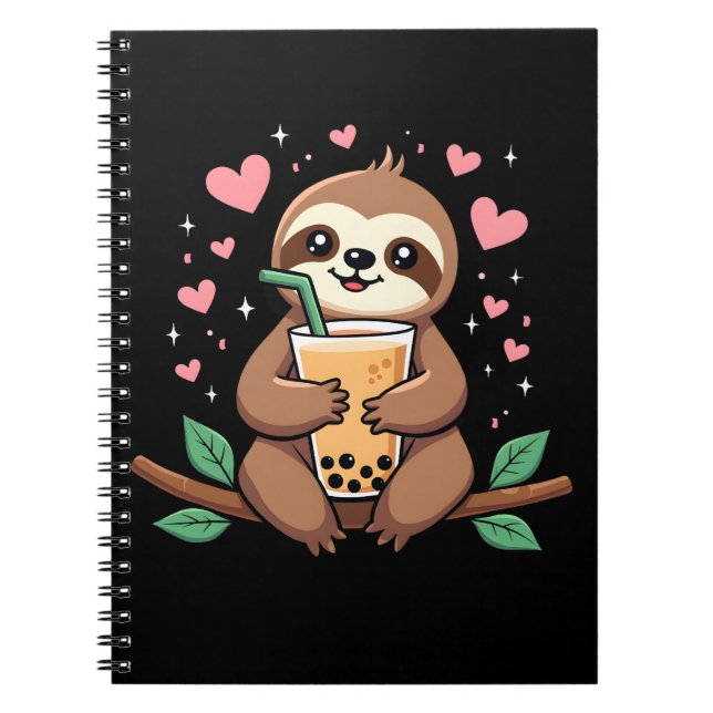 Caderno Espiral Cute Sloth Boba Bubble Milk Tea Kawaii Women Girls (Frente)