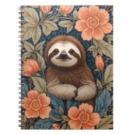 Caderno Espiral Cute Sloth Elegant Floral William Morris Inspired
