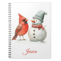 Cute Snowman with Bird Winter Christmas Scene