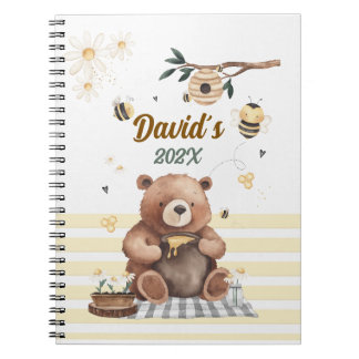 Caderno Espiral Cute teddy bear school notebook with jar of honey