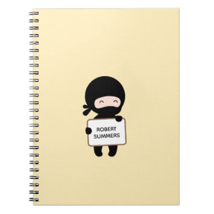 Caderno Espiral Cute Tiny Ninja Mantendo Sinal no Nome Personaliza