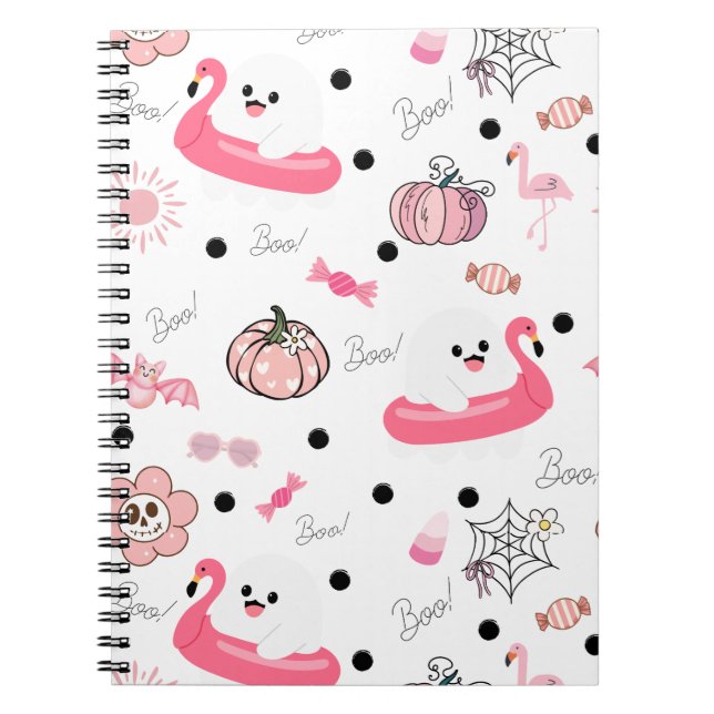 Caderno Espiral Cute Tropical Halloween Journal – Ghost Flamingo (Frente)