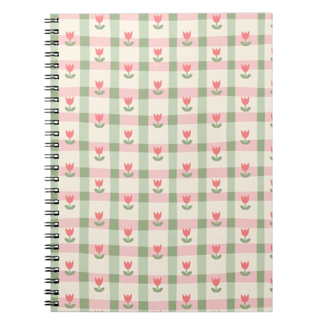 Caderno Espiral Cute Tulip Checkered Pattern | Pastel Floral  (Frente)