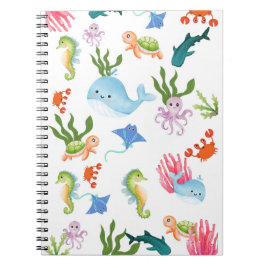 Caderno Espiral Cute Underwater Friends – Ocean Animals Pattern 