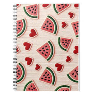 Caderno Espiral Cute Watermelon & Hearts Pattern Aesthetic School