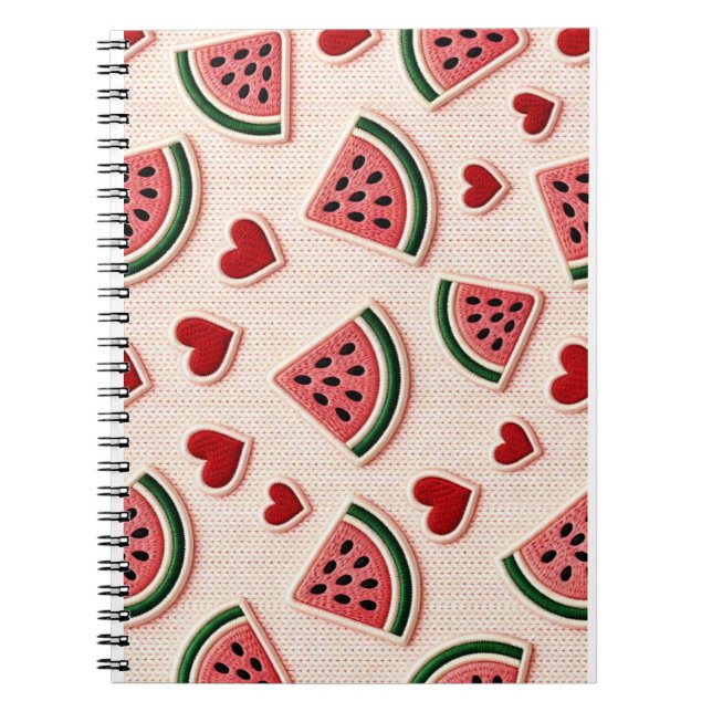 Caderno Espiral Cute Watermelon & Hearts Pattern Aesthetic School  (Frente)