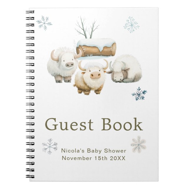 Caderno Espiral Cute Winter Arctic Cow Baby Shower Guest Book (Frente)