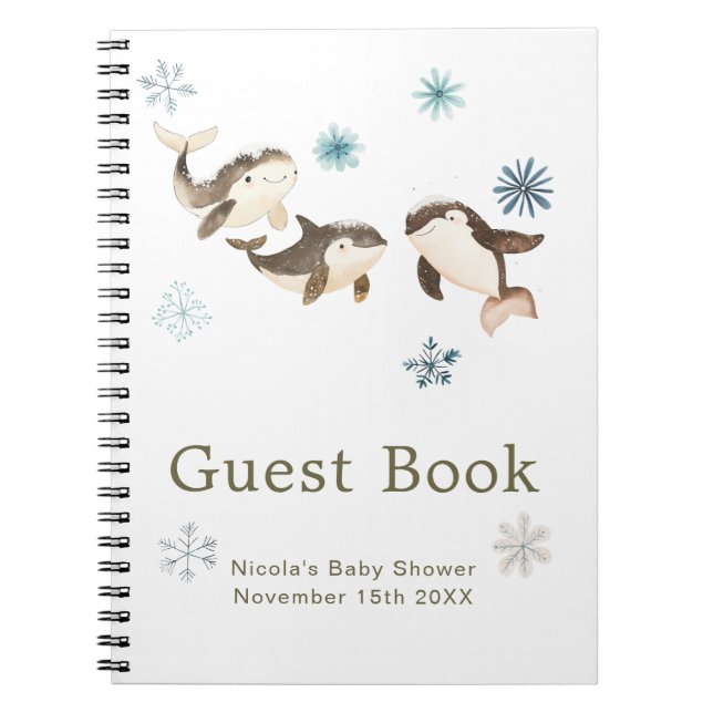 Caderno Espiral Cute Winter Arctic Whale Baby Shower Guest Book (Frente)