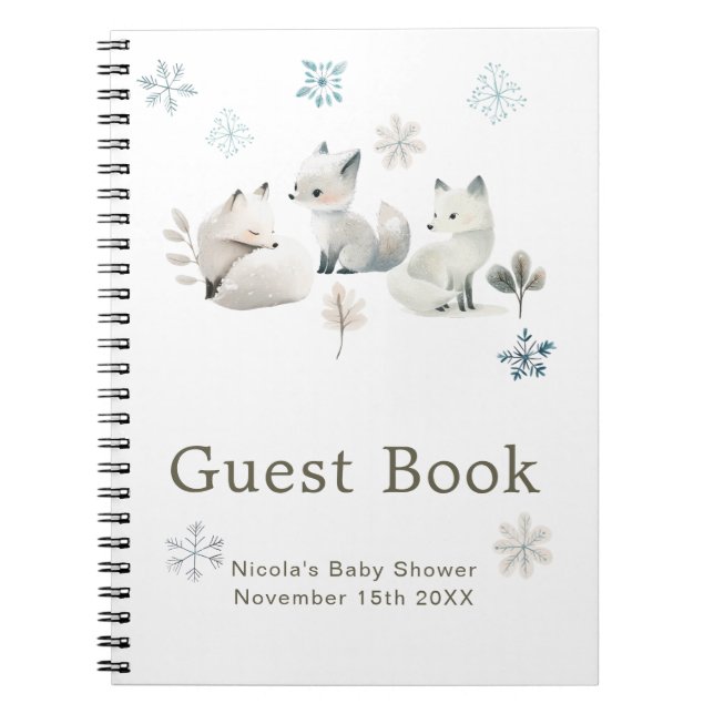 Caderno Espiral Cute Winter Arctic Wolf Baby Shower Guest Book (Frente)