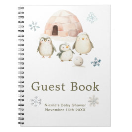 Caderno Espiral Cute Winter Penguins Baby Shower Guest Book
