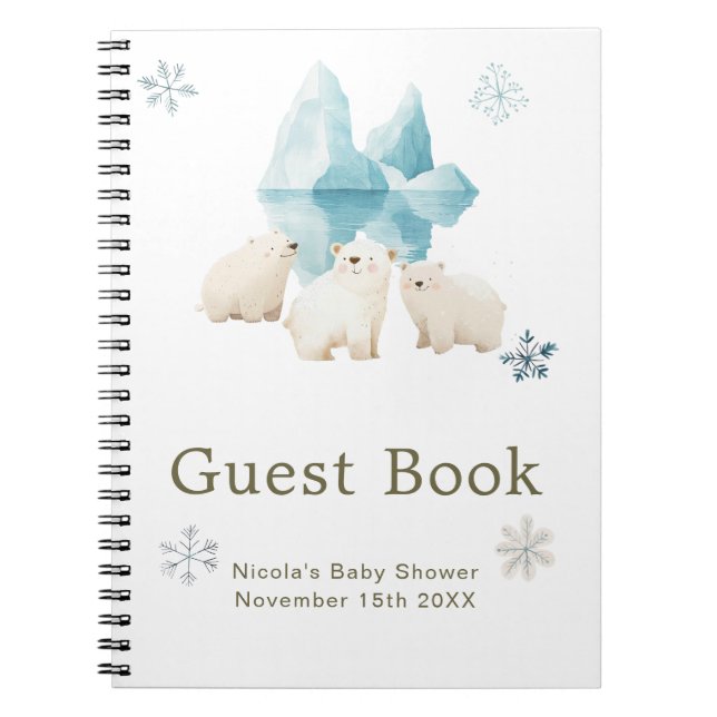 Caderno Espiral Cute Winter Polar Bears Baby Shower Guest Book (Frente)