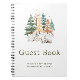 Caderno Espiral Cute Winter Rabbits Baby Shower Guest Book