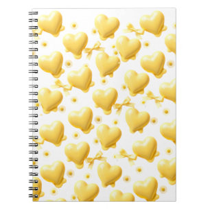 Caderno Espiral Cute Yellow Hearts Pattern Spiral Notebook