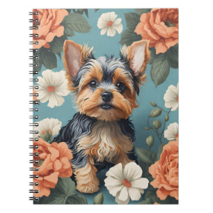 Caderno Espiral Cute Yorkshire Terrier Puppy Floral