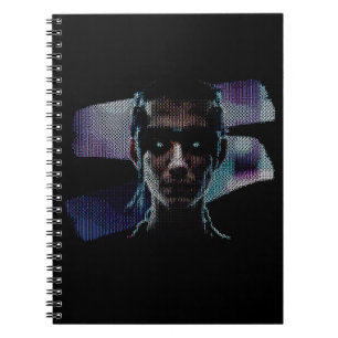 Caderno Espiral Cyberpunk Warrior ASCII Art notebook
