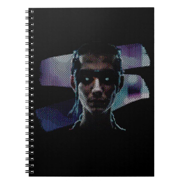 Caderno Espiral Cyberpunk Warrior ASCII Art notebook (Frente)