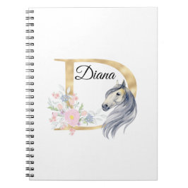 Caderno Espiral D letra monograma personalizado com cavalo