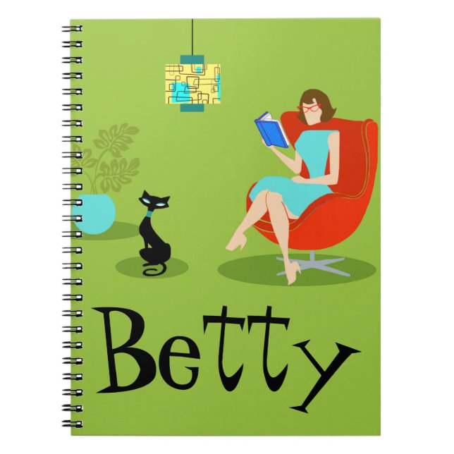 Caderno espiral da mulher retro da leitura (Frente)