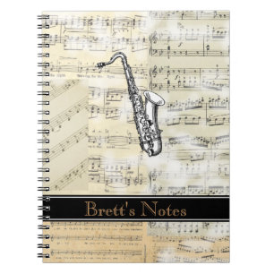 Caderno espiral da música do saxofone do vintage