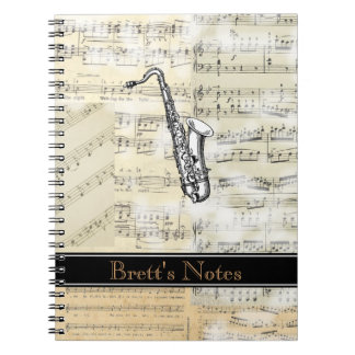 Caderno espiral da música do saxofone do vintage