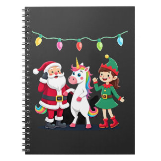 Caderno Espiral Dabbing Papai Noel Elfo Unicórnio Natal Crianças M