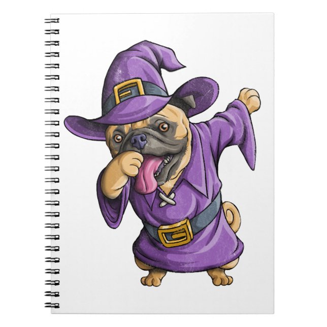 Caderno Espiral Dabbing Witg Pug Cute Halloween Pugs Engana Dab En (Frente)
