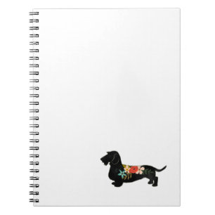 Caderno Espiral Dachshund Bohemian Floral Silhouette