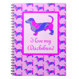 Caderno Espiral Dachshund / Cachorro-Daxie Lover Rosa & Azul Silho