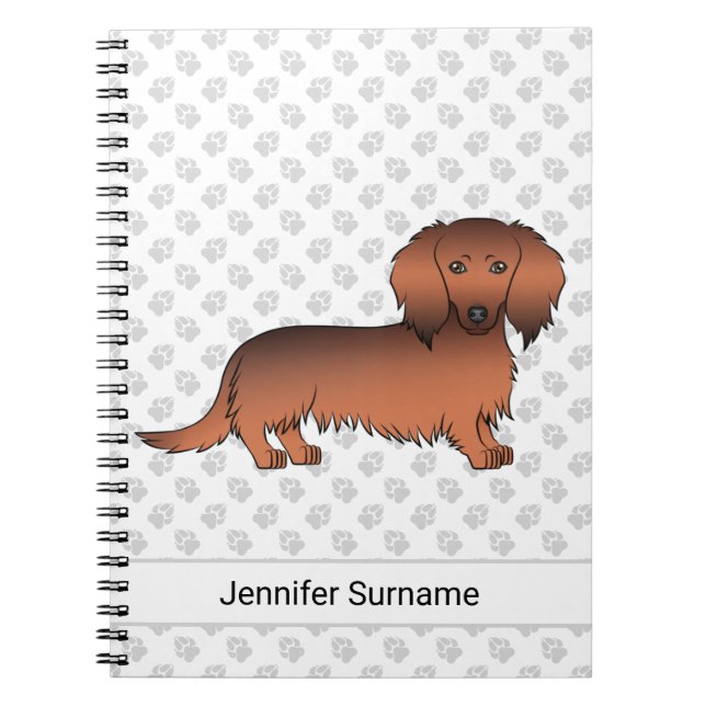 Caderno Espiral Dachshund Cartoon Cão de Pelo Longo Sable Vermelho (Frente)