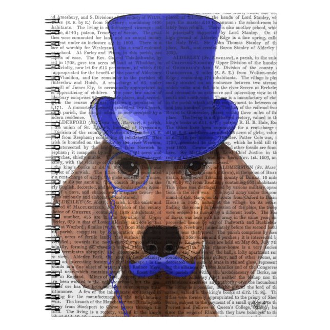 Caderno Espiral Dachshund com Chapéu Azul e bigode Azul (Frente)